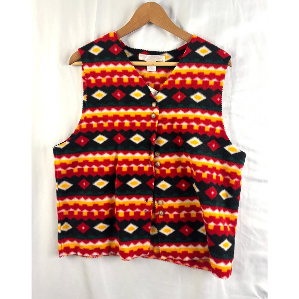 VTG Preston & York Aztec Geometric Southwestern‎ Print Vest Medium 1990s New